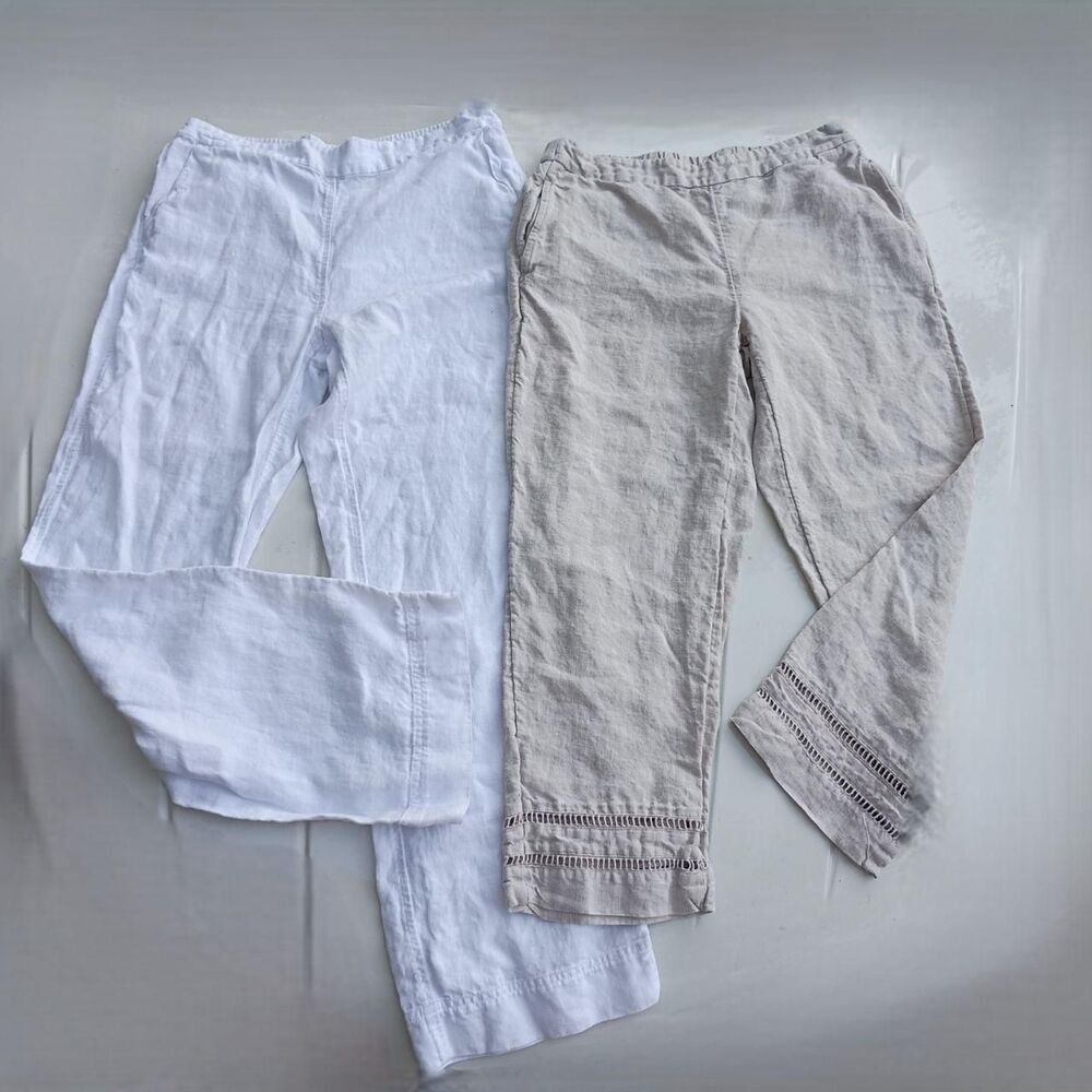 Chico's Women's 2 Pairs Linen Pants: White and Bone Trousers
